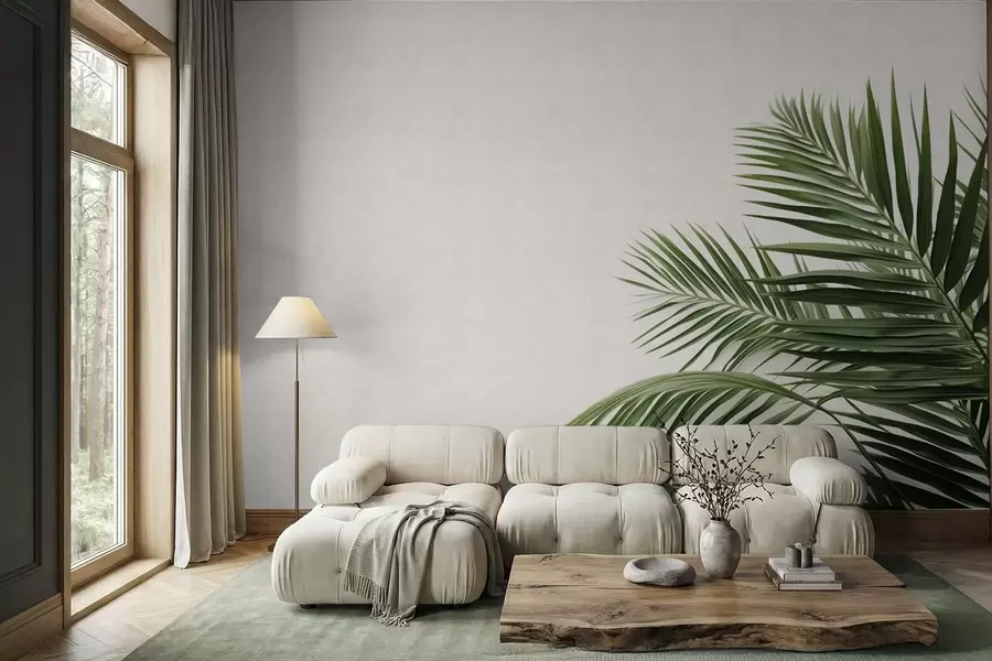 Fototapete Grüne Palmblätter auf hellem Hintergrund w05391