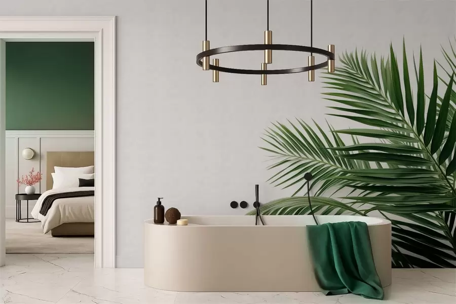 fototapeter Grønne palmeblade på en lys baggrund w05391