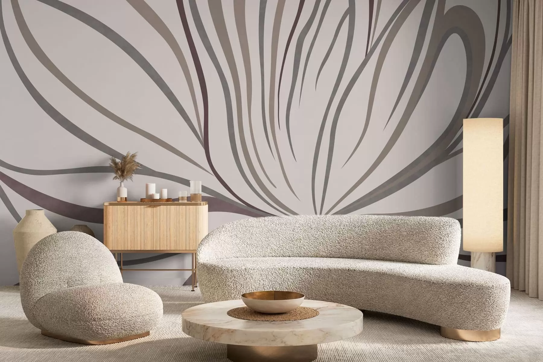 fototapeter Abstrakt blomst med streger i grå og lyserøde nuancer w05392