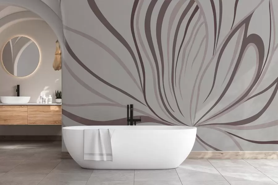 fototapeter Stiliseret blomst med bløde linjer i lyserøde og beige nuancer w05392v1