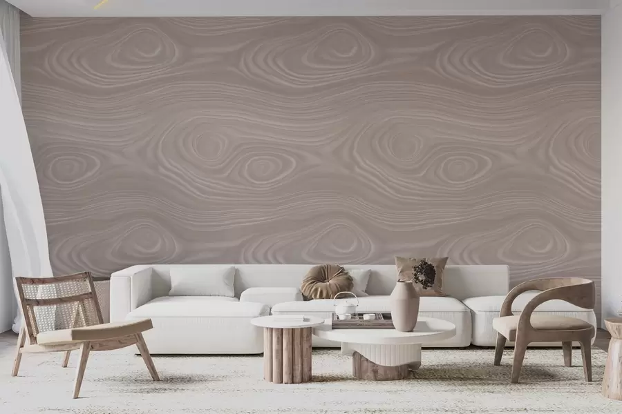 fototapeter Abstrakt beige mønster med bløde linjer og en efterligning af naturlig træstruktur w09681