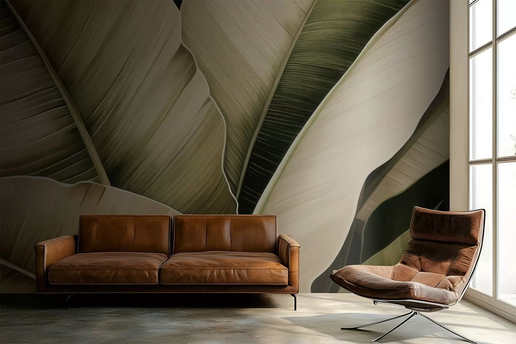 Murale Feuilles de bananier, longues feuilles w05403