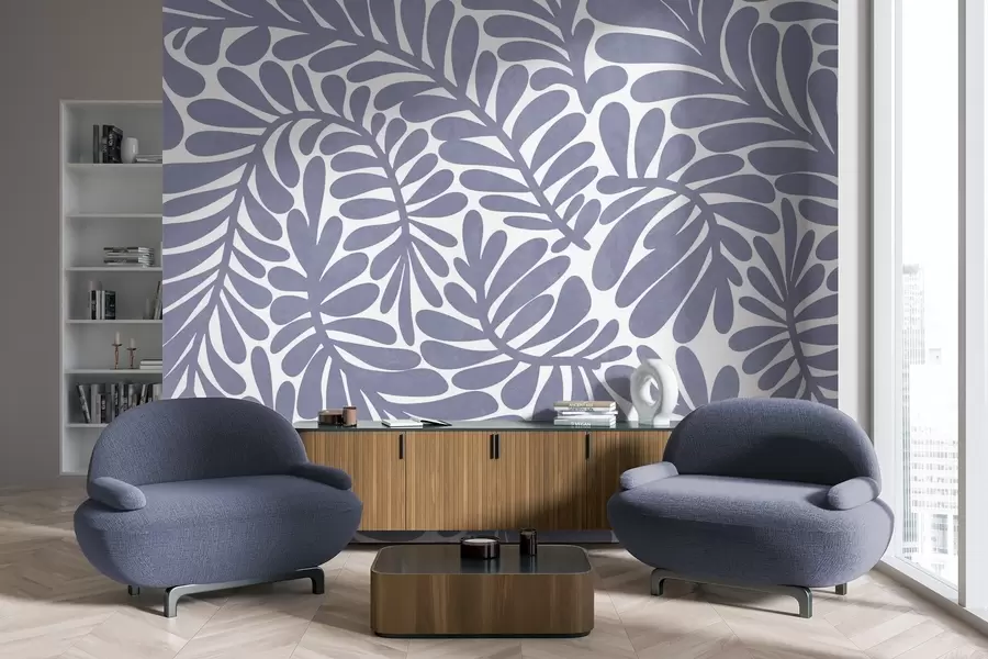 Fototapete Stilisierte hellblaue Blätter vor einem hellen Hintergrund, strukturierte Grafik w09775v1