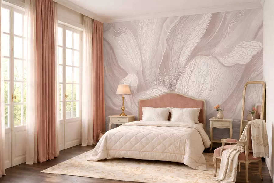 Fototapete Abstrakte Blume in hellbeigen Farbtönen w05119