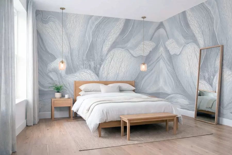 Murale Fleur abstraite dans des tons bleus froids w05119v2