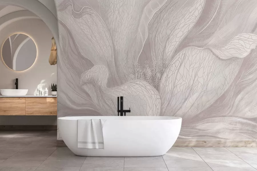 fototapeter Let, abstrakt blomst med flydende linjer w05119v3