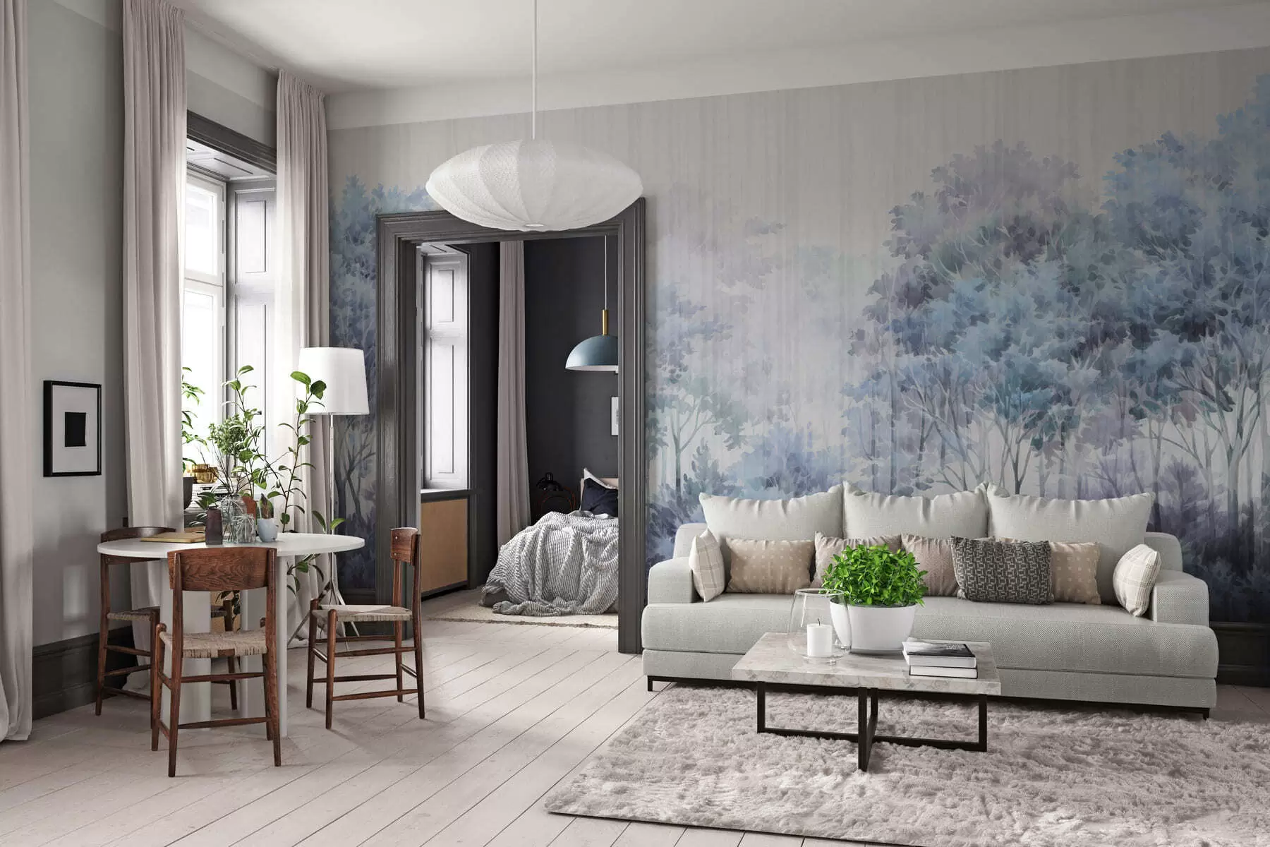 Fototapete Laubwald und Linien w05442v1