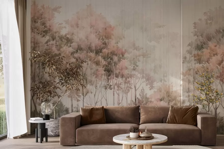 Murale Forêt luxuriante et lignes w05442v2