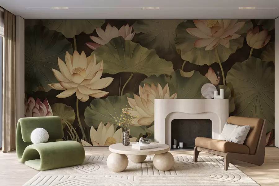 Murale Fleurs de lotus vintage w05445