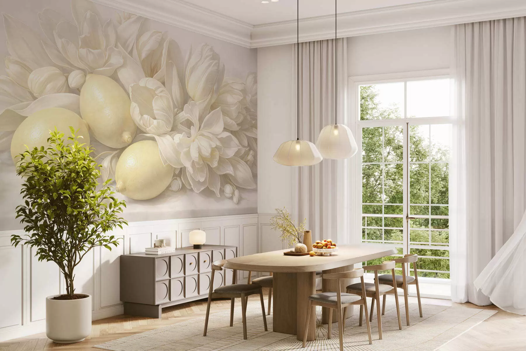 Murale Un bouquet floral délicat aux notes de citron w05449