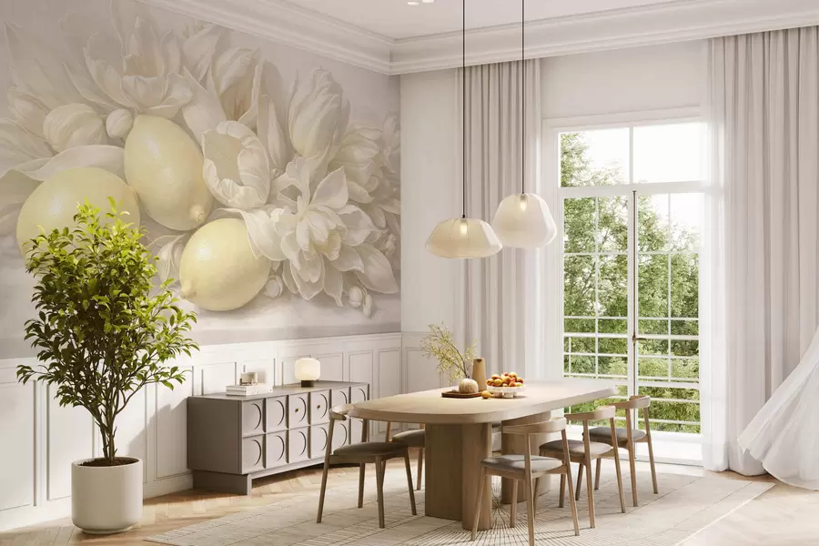 fototapeter En delikat blomsterbuket med citroner w05449