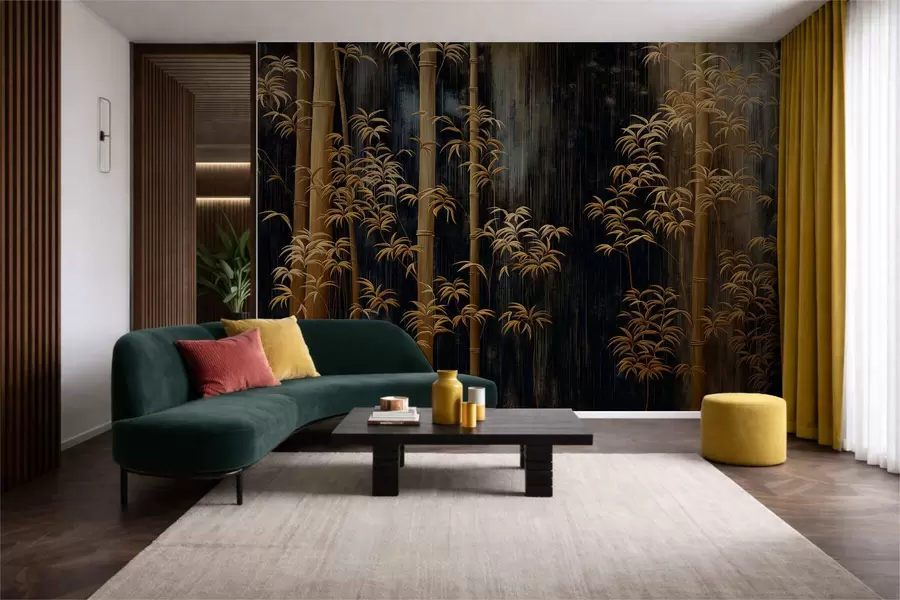 Murale Bambou foncé sur fond noir w05120
