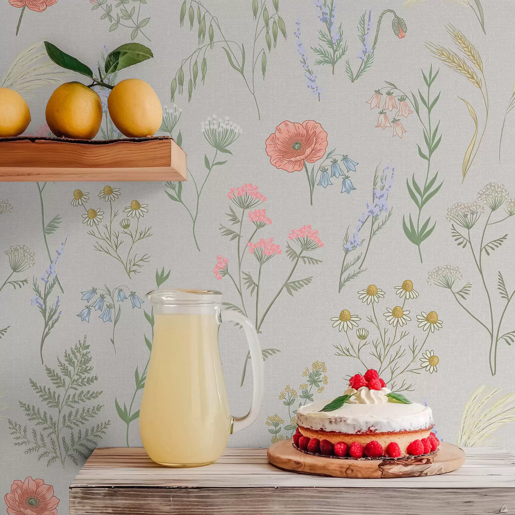 Murale Motif délicat de fleurs sauvages sur fond clair a01152