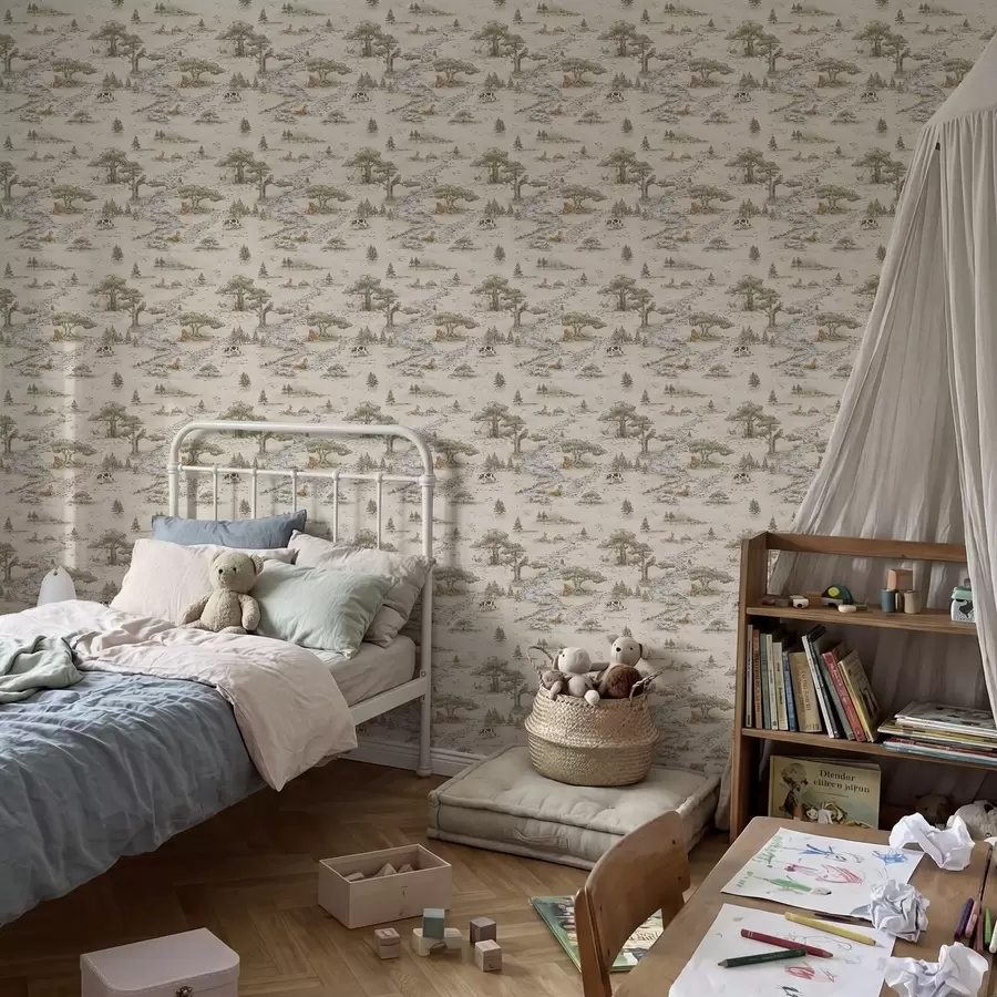 Fototapete Naturillustration mit Tieren und einem Fluss a01157