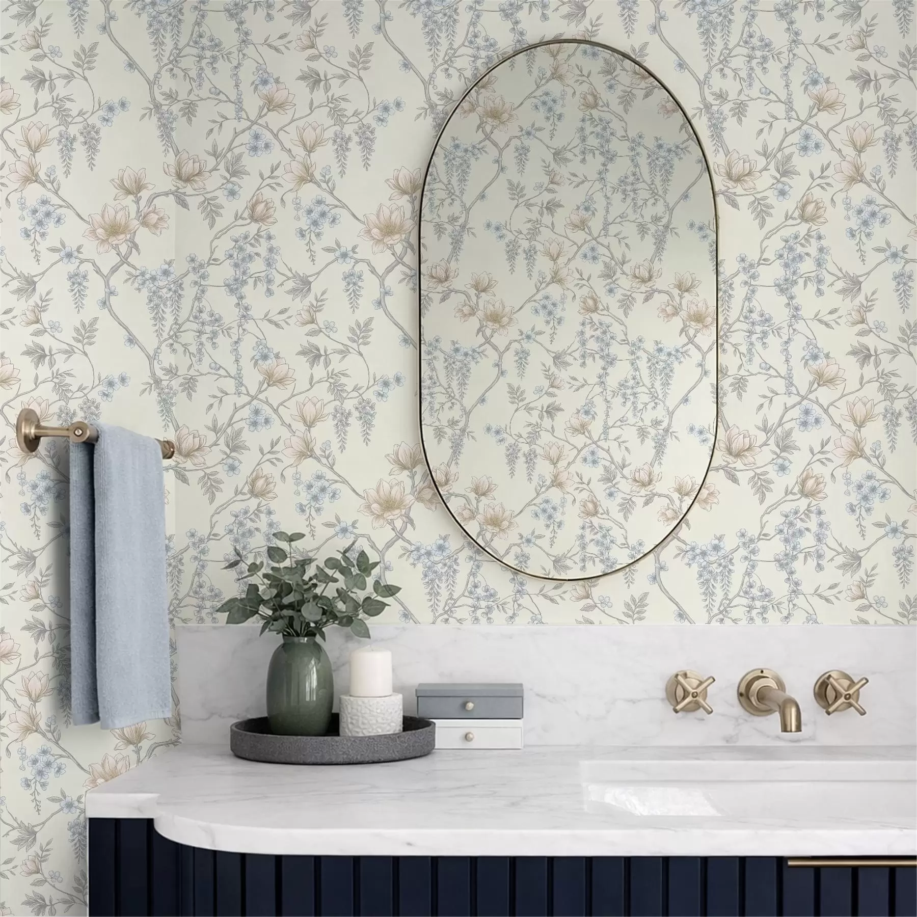 Murale Motif floral délicat composé de branches et de fleurs a01159