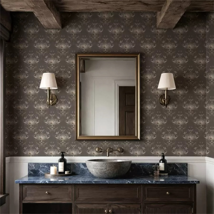 Fototapete Dekoration mit Schwänen und Vögeln im klassischen Stil a01161