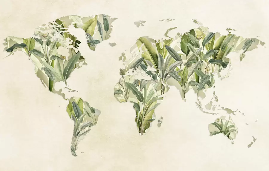 Murale Une carte du monde verte réalisée à partir de feuilles de bananier c00007