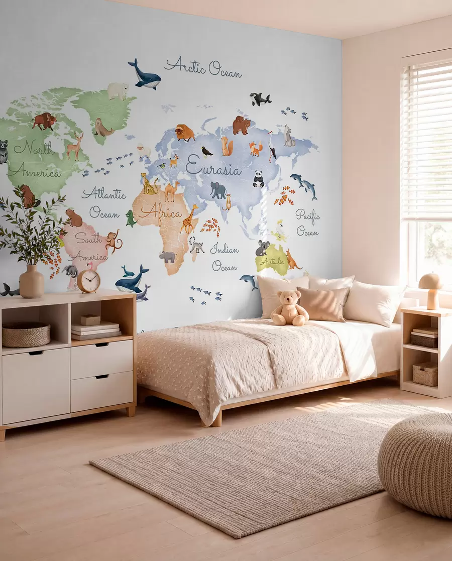 Murale Atlas pastel en anglais c00012en