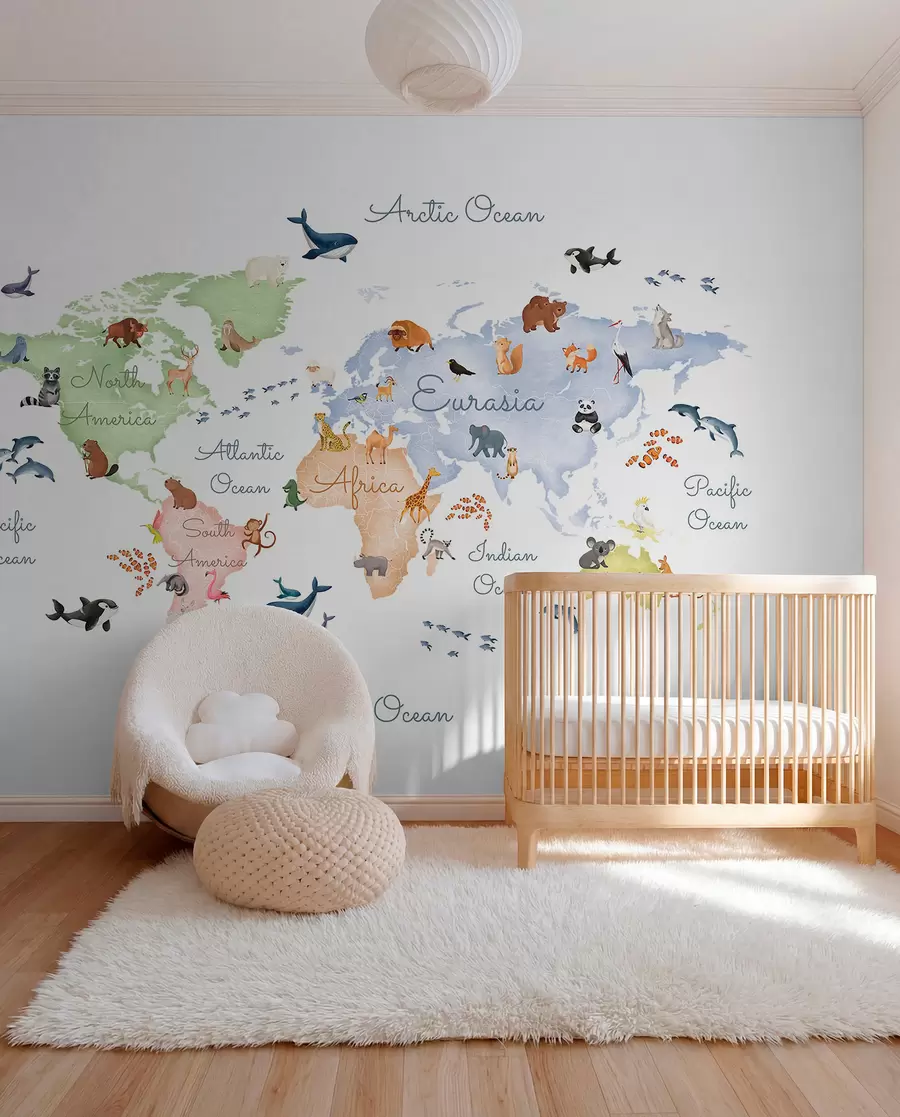 Murale Atlas pastel en anglais c00012en