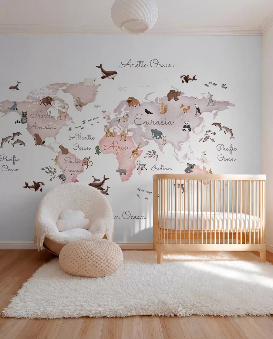 Murale Monde animal beige en anglais c00012env3