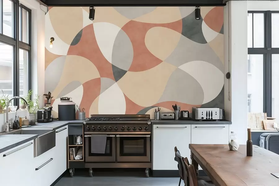 Murale Motif abstrait aux formes arrondies dans des tons chauds w05149v1