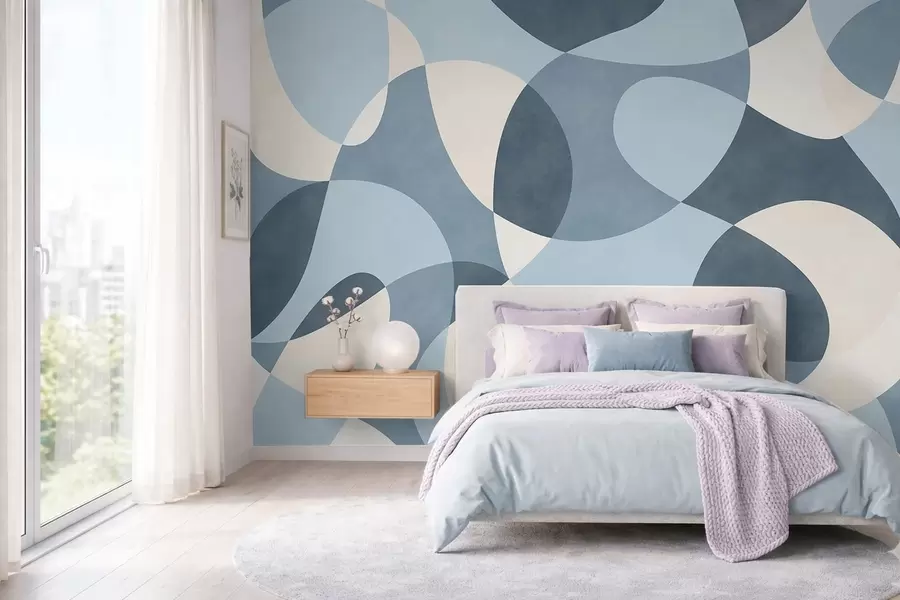 Fototapete Abstraktes Muster mit abgerundeten Formen in Blautönen w05149v2