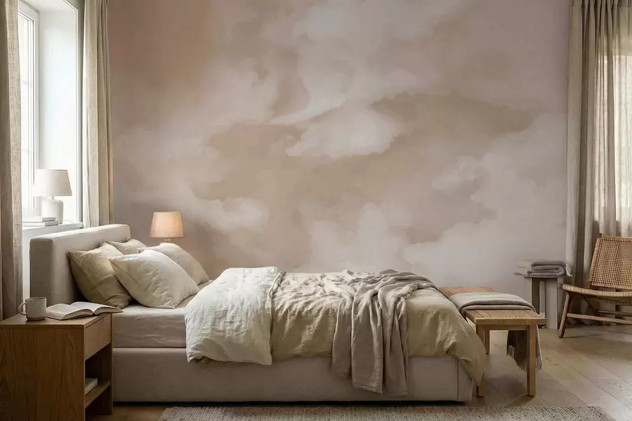 Fototapete Sanfter, wolkiger Hintergrund in warmen Beigetönen w05426