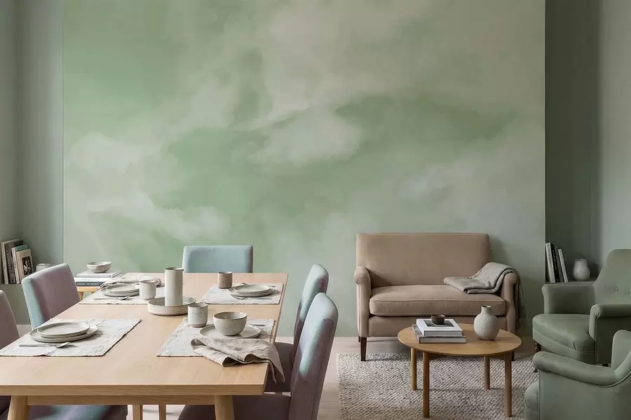 fototapeter Blød, skyet baggrund i bløde grønne nuancer w05426v2