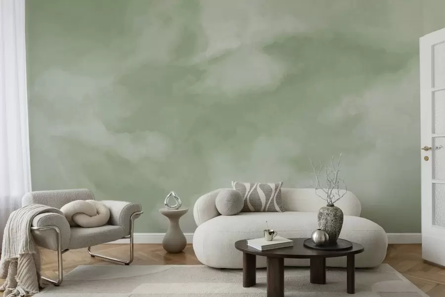 Fototapete Sanfter, wolkiger Hintergrund in sanften Grüntönen w05426v2