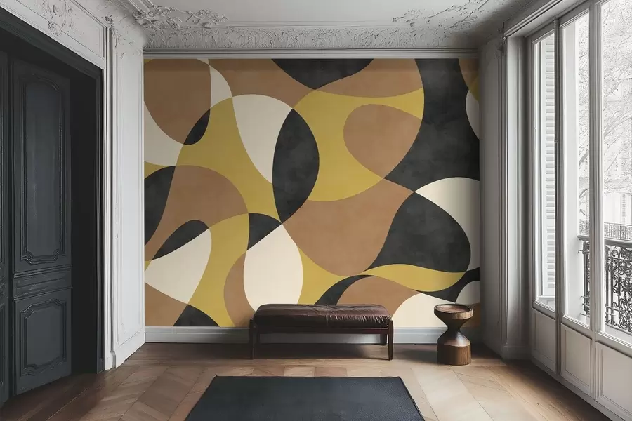 Murale Motif abstrait aux formes fluides et aux contrastes marqués w05149