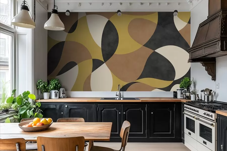 Murale Motif abstrait aux formes fluides et aux contrastes marqués w05149