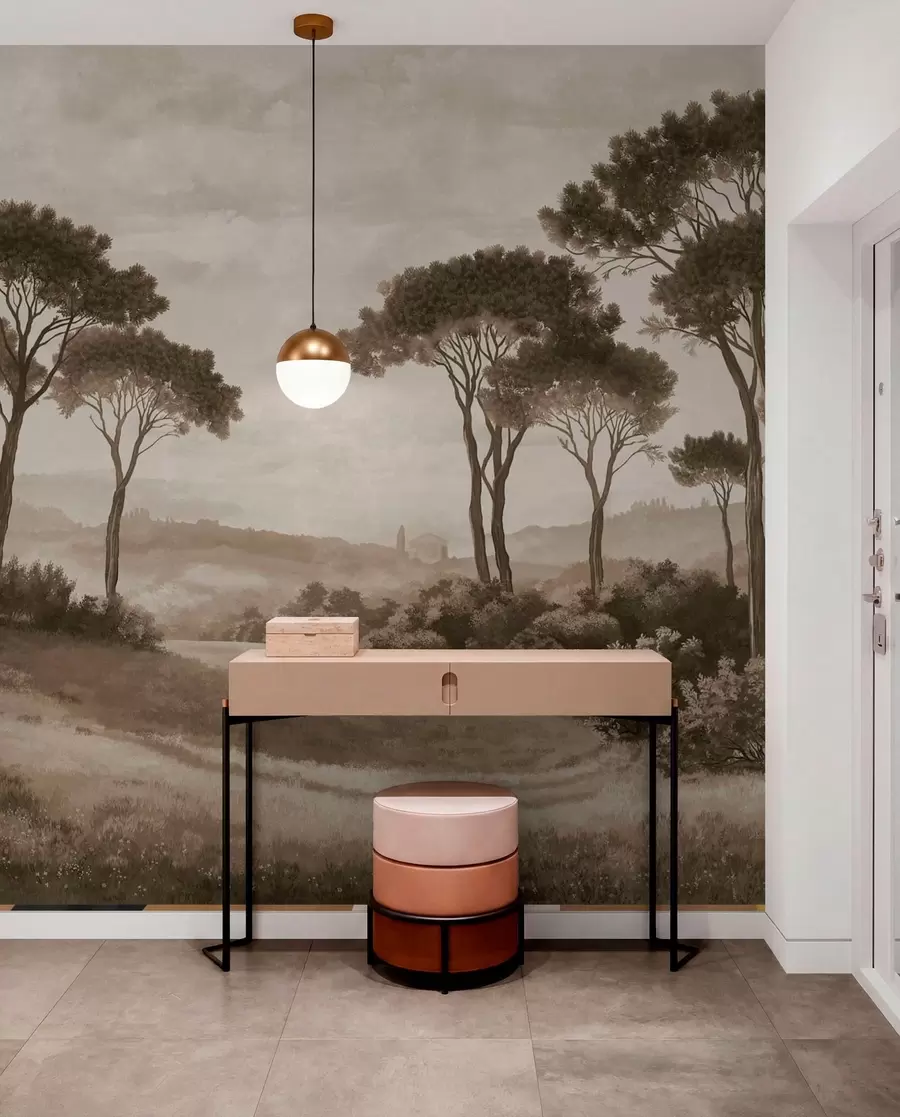 Murale Paysage avec des arbres dans des tons sépia vintage w05122v2