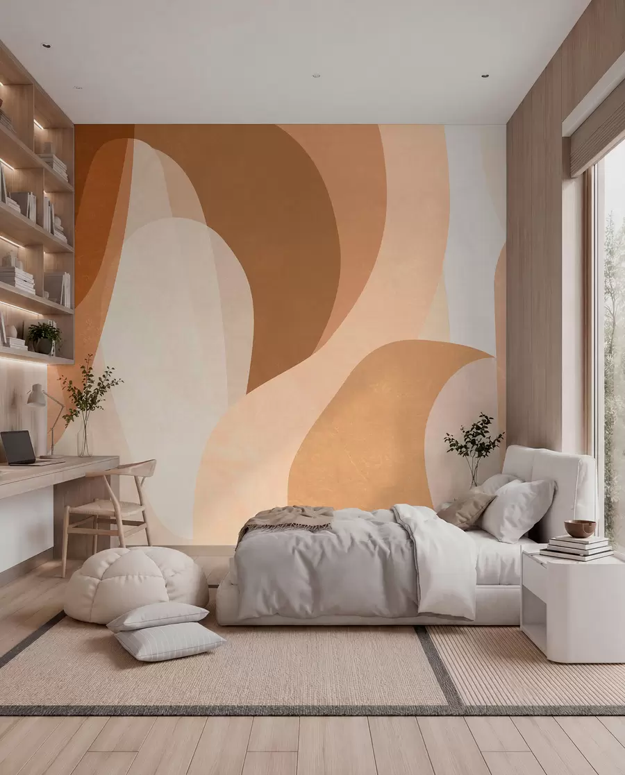 fototapeter abstrakte kurver i brune, beige og rødbrune nuancer w05387