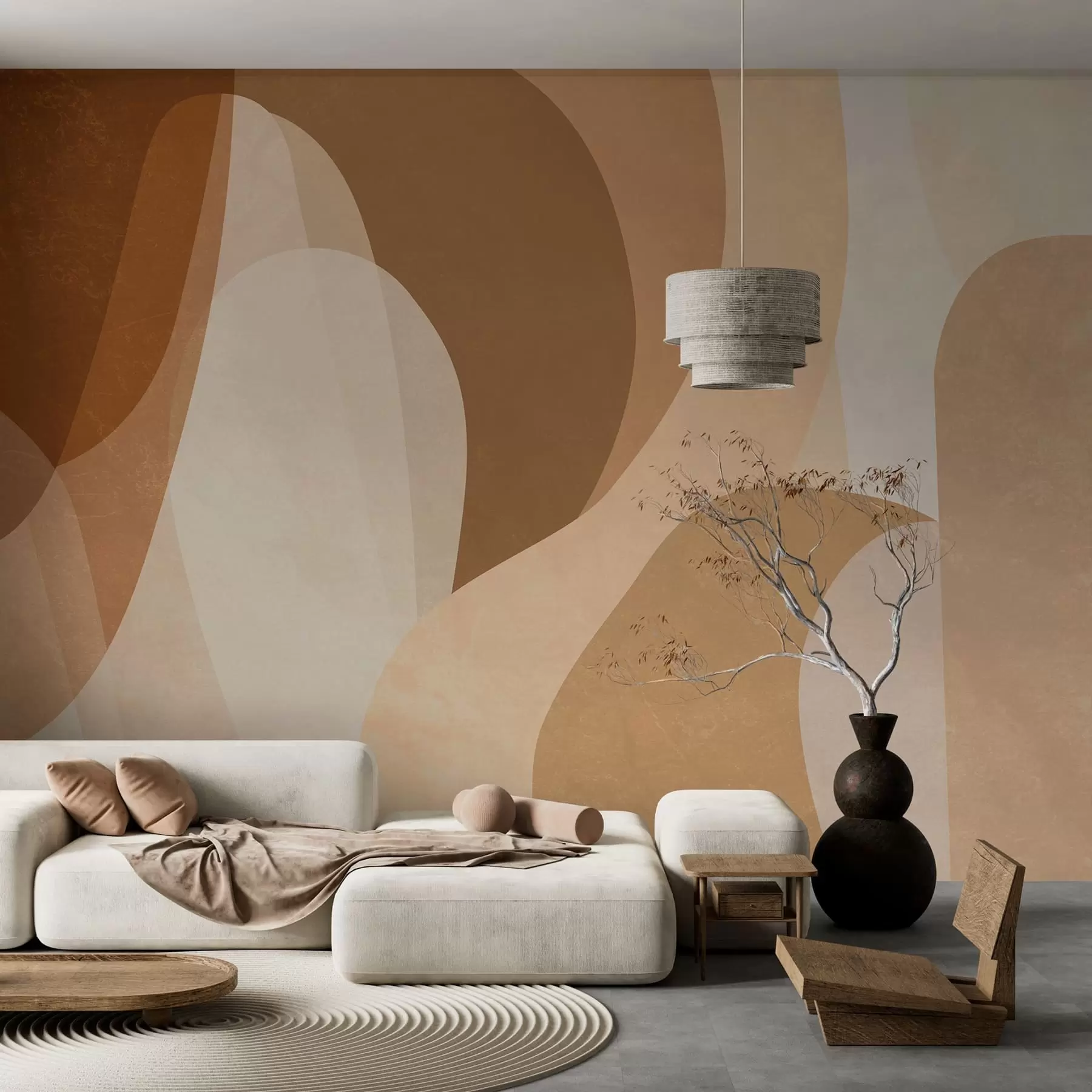 fototapeter abstrakte kurver i brune, beige og rødbrune nuancer w05387