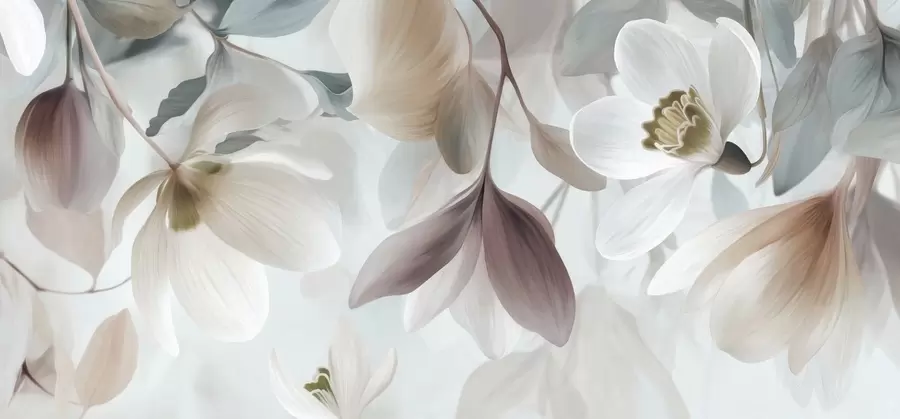 Murale une composition délicate de fleurs et de feuilles aux tons pastel w05240