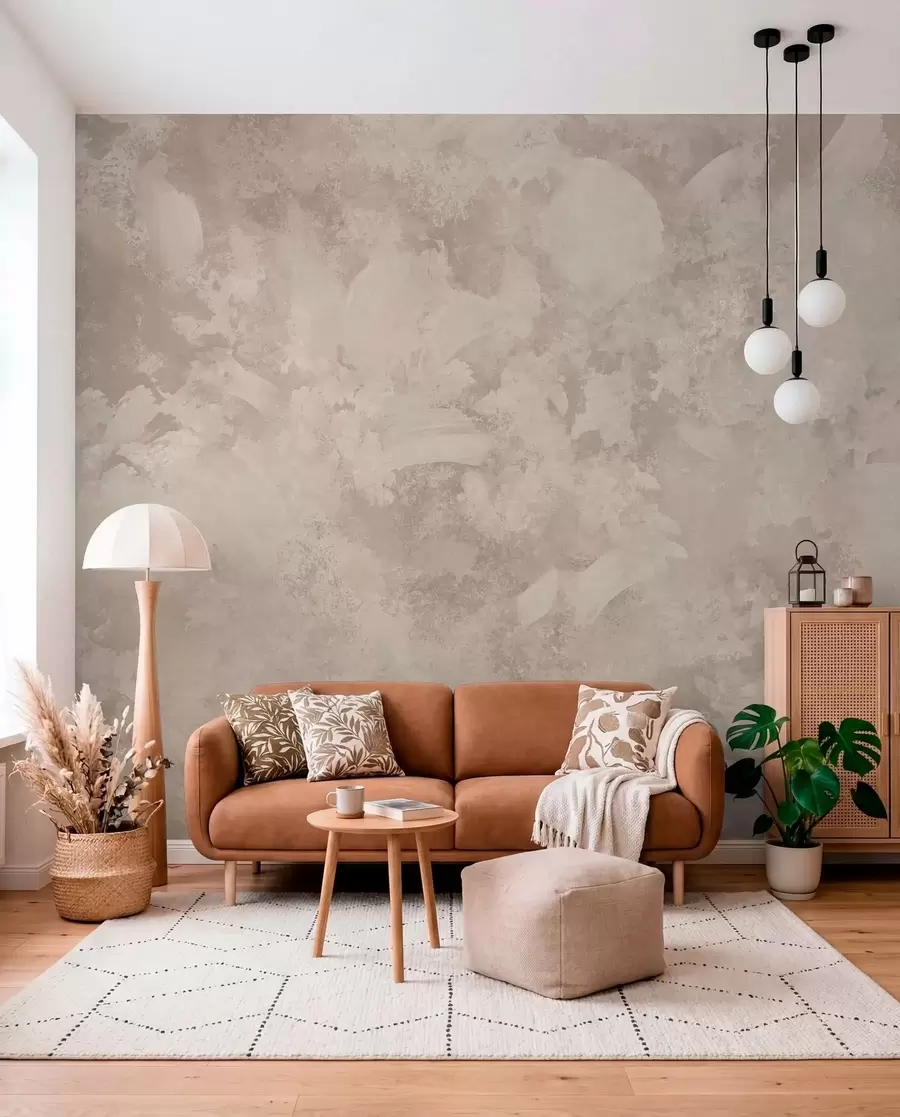 Murale Texture abstraite minimaliste au pinceau dans des tons beiges w05160