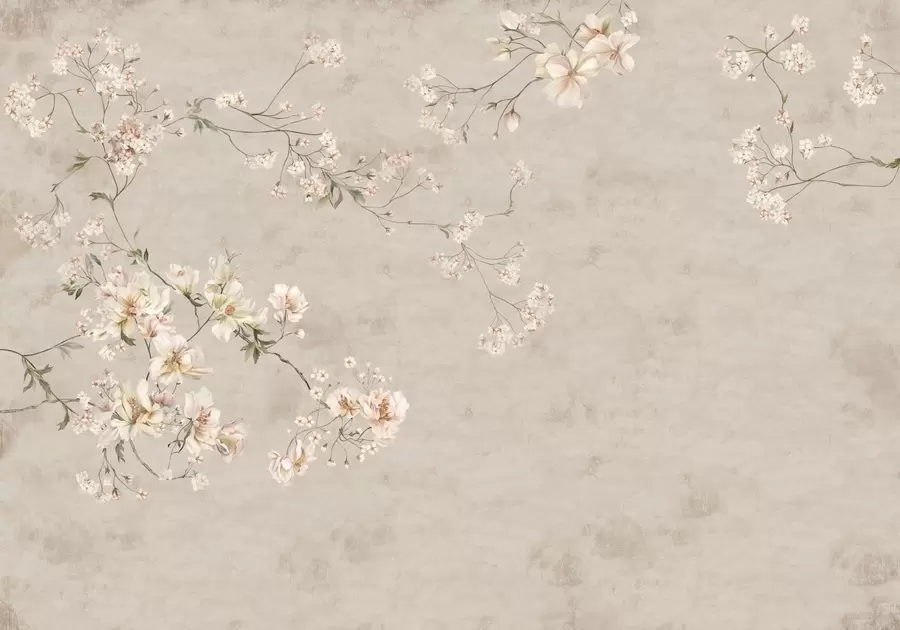 fototapeter Chinoiserie med fine blomstergrene på lys baggrund w05427