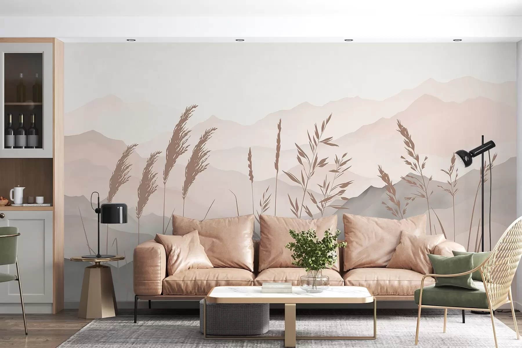 Murale Les silhouettes de l'herbe sur fond de montagnes w05501v1