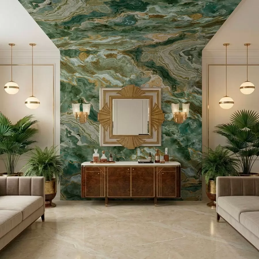 fototapeter Grøn onyx-struktur med flydende, lagdelte årer w05429