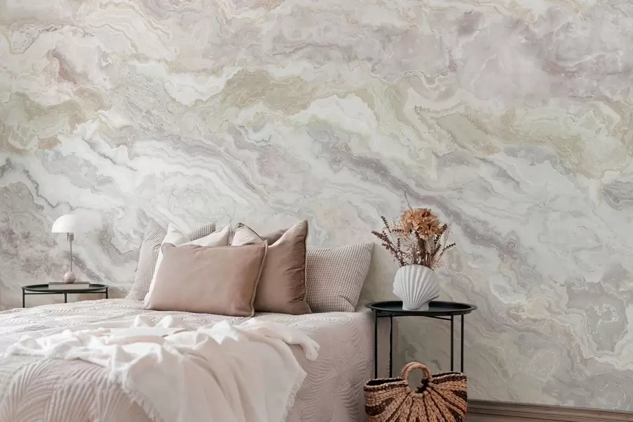 Murale Onyx clair aux veines fluides beiges et grises w05430