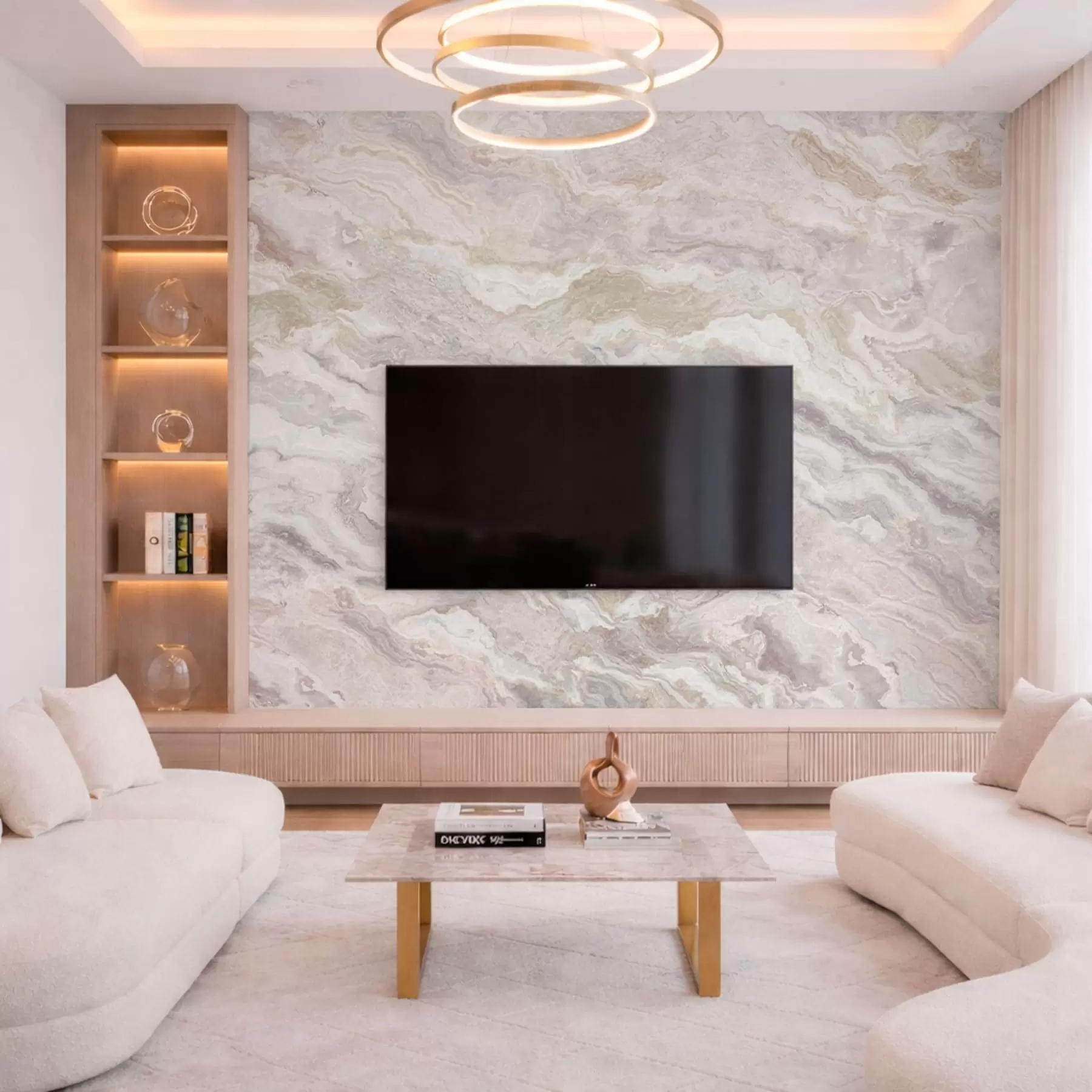 fototapeter Lys onyx med flydende lag i beige og gråt w05430