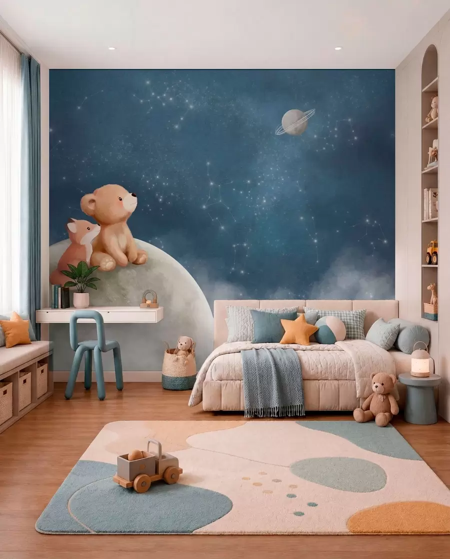 Fototapete Bär und Fuchs auf dem Mond w05431