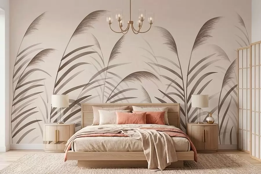 fototapeter Minimalistiske silhuetter af rør i beige nuancer w05432