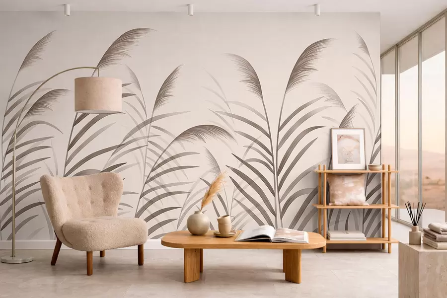 fototapeter Minimalistiske silhuetter af rør i beige nuancer w05432