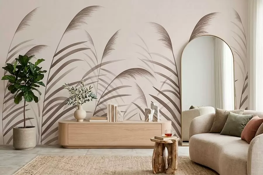fototapeter Minimalistiske silhuetter af rør i beige nuancer w05432