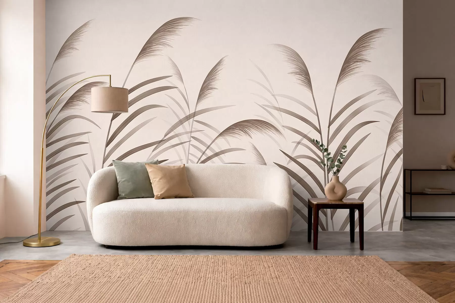 fototapeter Minimalistiske silhuetter af rør i beige nuancer w05432
