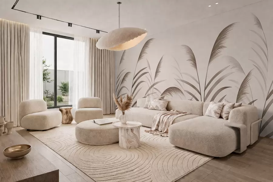 fototapeter Minimalistiske silhuetter af rør i beige nuancer w05432