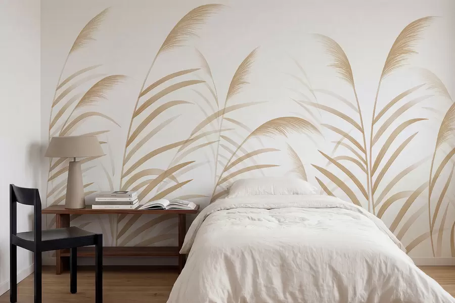 Murale Des herbes au style minimaliste dans des tons beige clair w05432v1