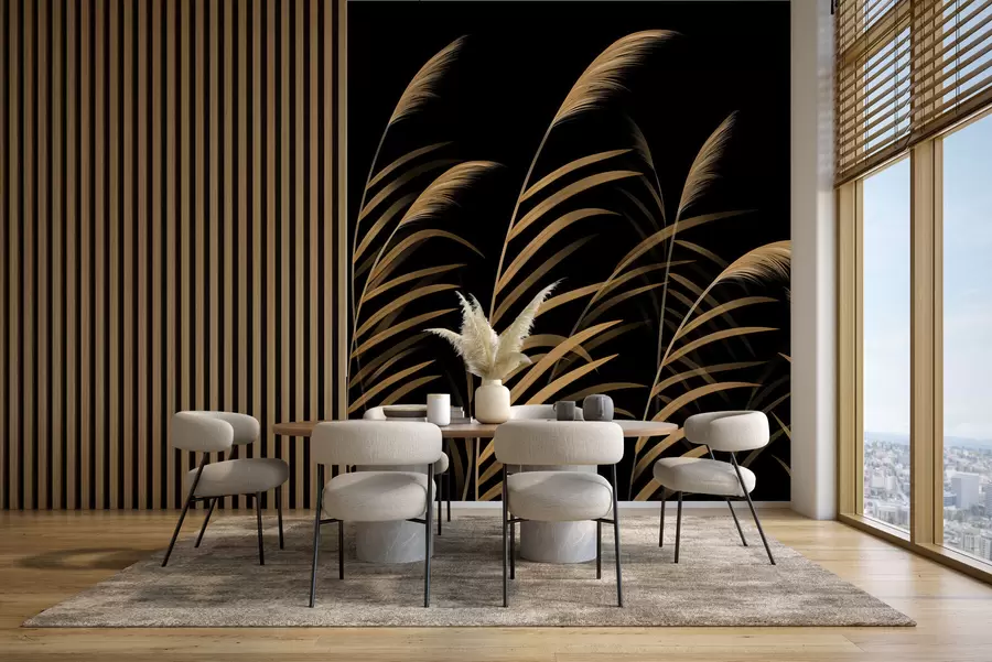 Murale Herbes minimalistes sur fond sombre, fort contraste w05432v3
