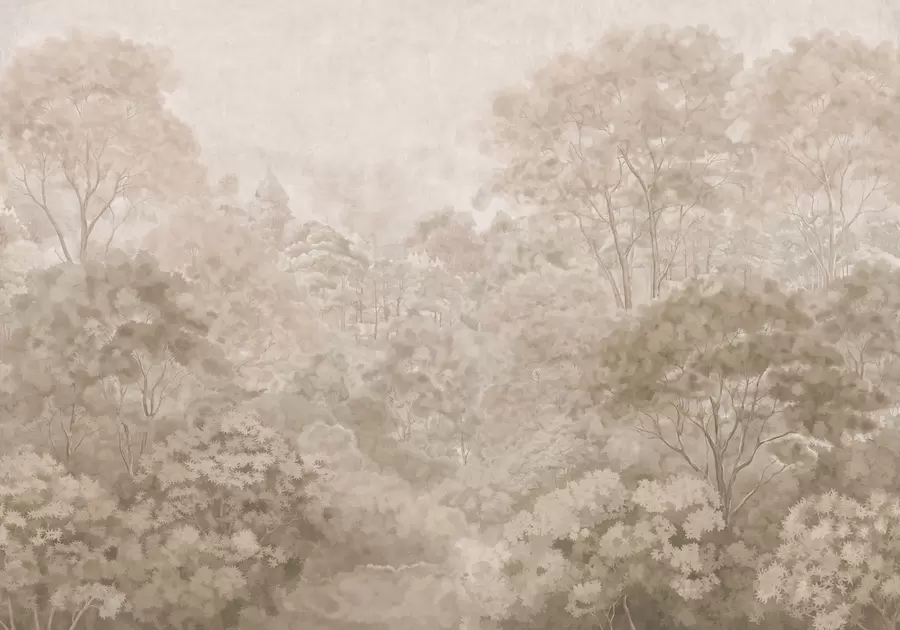 Fototapete Waldlandschaft im Vintage-Stil in warmen Beigetönen w05433v1